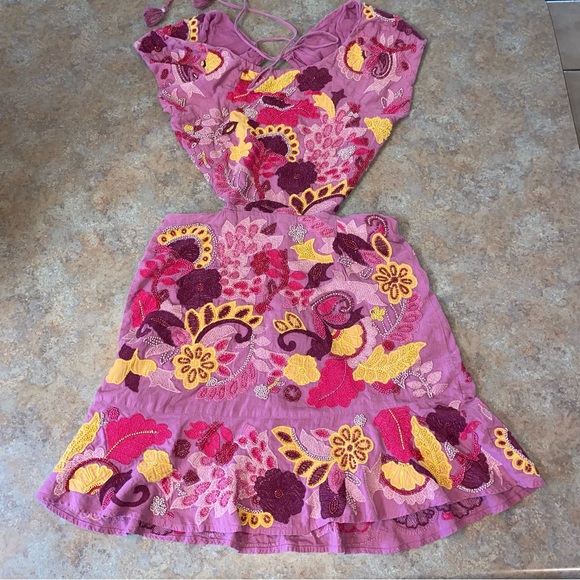 Anthropologie Maeve Embroidered Mini Dress US Size 2 Beaded Floral Open Back - Picture 4 of 16